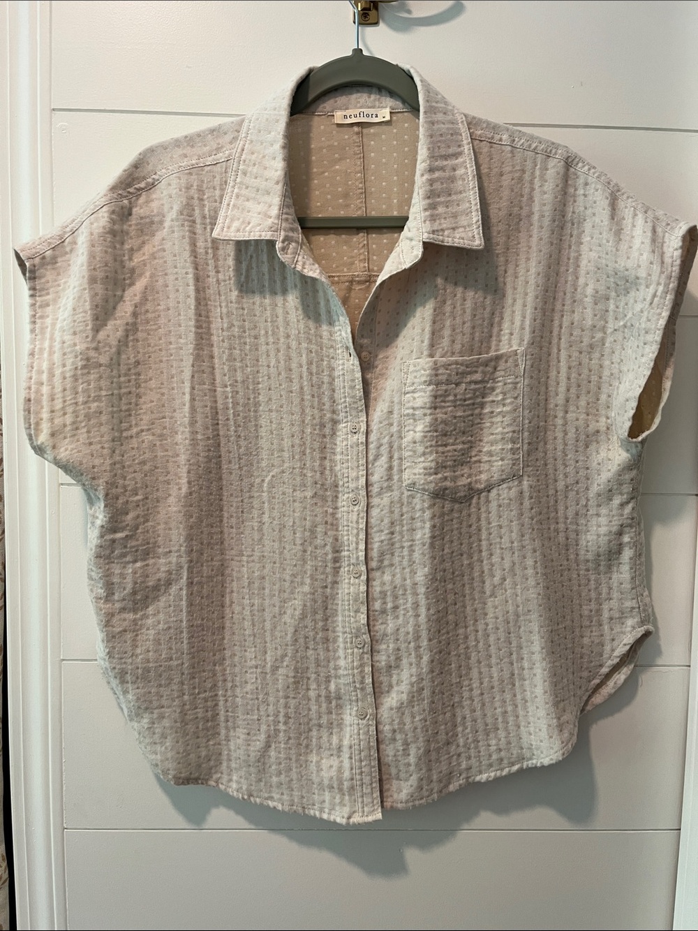 Neuflora Relaxed Short-Sleeve Button-Down Shirt - Light Beige